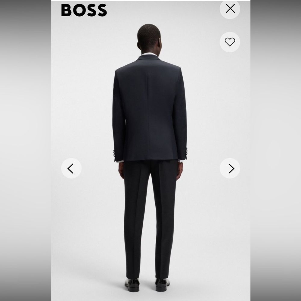 NEW HUGO BOSS SLIM-FIT TUXEDO JACKET AND PANTS IN WOOL SERGE SIZE 38R DARK BLUE - Picture 3 of 14
